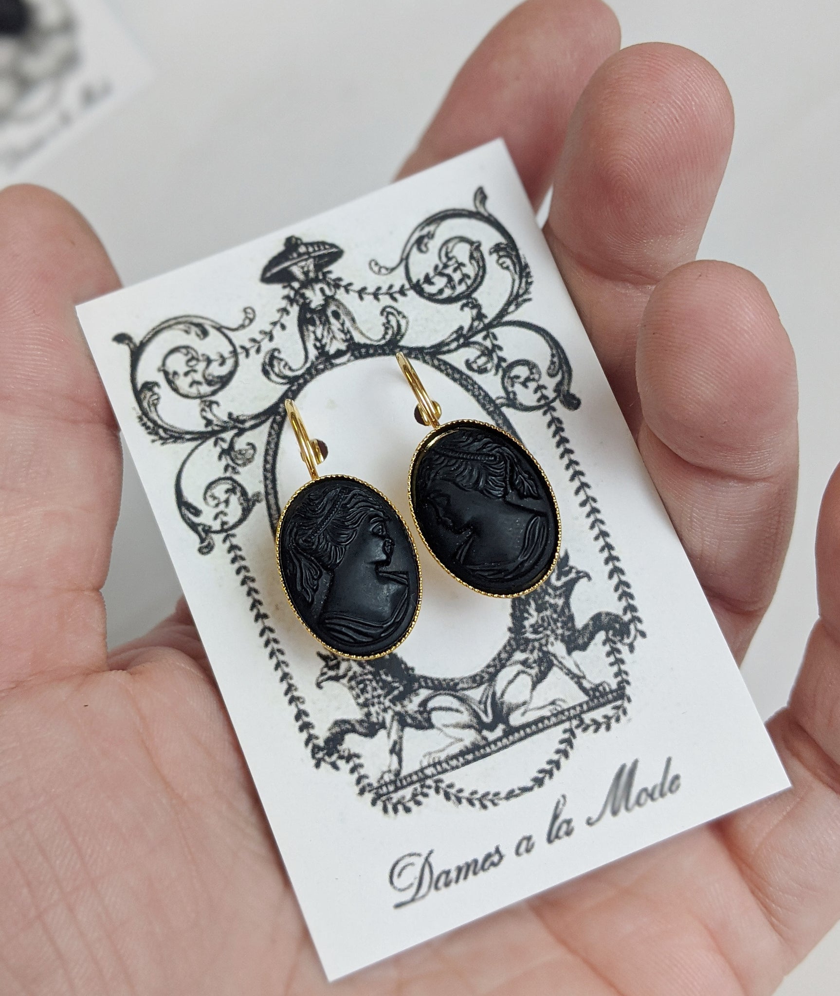Buy Women's Downton Abbey® Black Oval Cameo Stud Earrings Online in India -  Etsy